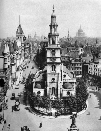 Église de St Clement Danes, le Strand et Fleet Street depuis Australia House, Londres, 1926-1927 - McLeish