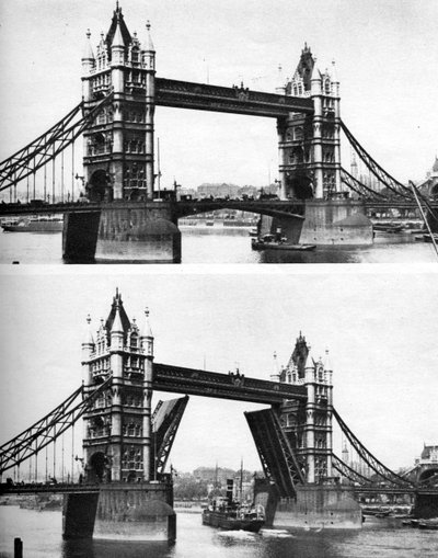 Tower Bridge ouvert et fermé, Londres, 1926-1927 - McLeish