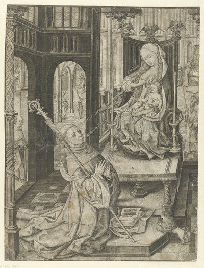 Saint Bernard agenouillé devant Marie avec l