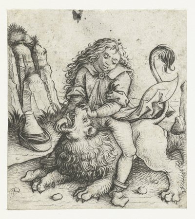 Samson vainc le lion (Histoire de Samson) - Meester van het Amsterdamse Kabinet