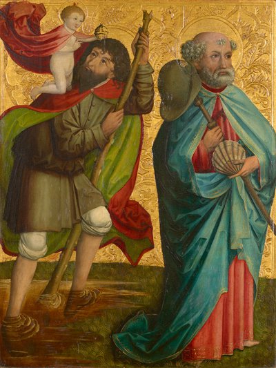 Aile gauche du soi-disant triptyque Pretschlaipfer : Saints Christophe et Jacques le Majeur (intérieur) ; Annonciation à Marie (extérieur) - Meister von Großgmain (Werkstatt)