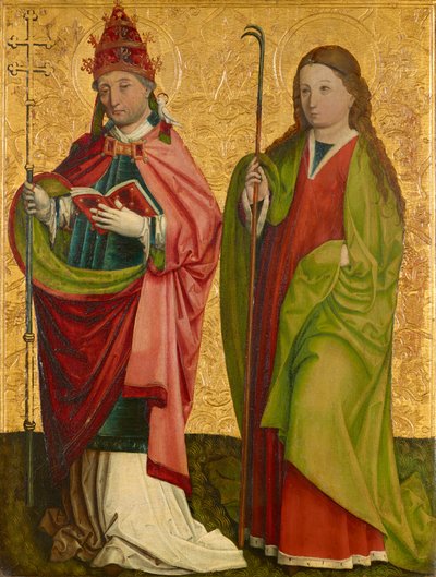 Aile droite du soi-disant triptyque Pretschlaipfer : Saints Grégoire et Agathe (intérieur) ; Saints Érasme et Barbara (extérieur) - Meister von Großgmain (Werkstatt)
