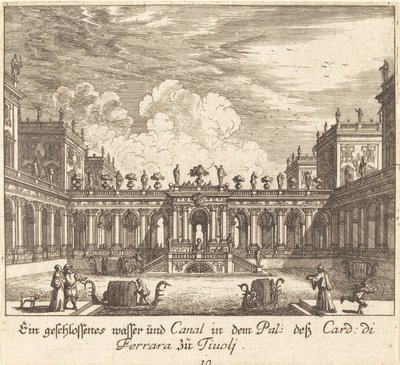 Palais et canal, Cardinal di Ferrara, Tivoli - Melchior Küsel after Johann Wilhelm Baur