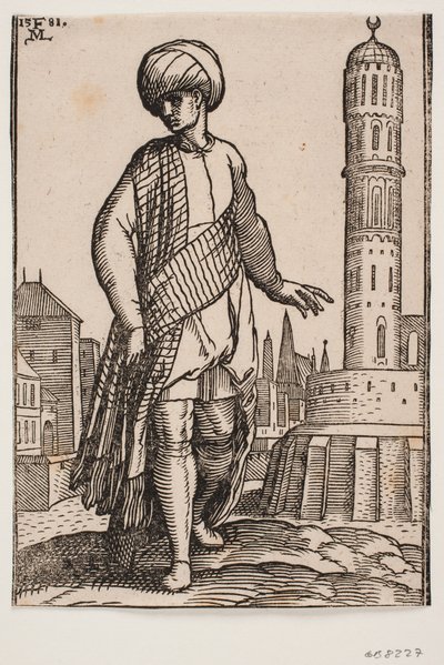 Jeune homme élégant avec turban et long châle - Melchior Lorck