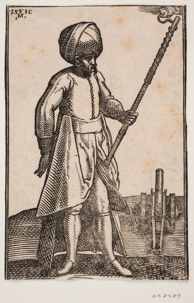 Un canonnier à son canon, dans un paysage ouvert - Melchior Lorck