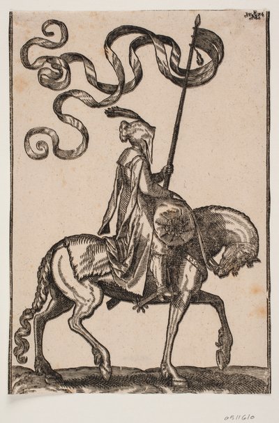Porte-étendard monté, profil vers la droite; l
