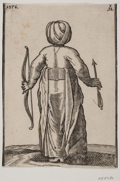 Archer debout vu de dos; une flèche dans la main droite, un arc dans la main gauche - Melchior Lorck