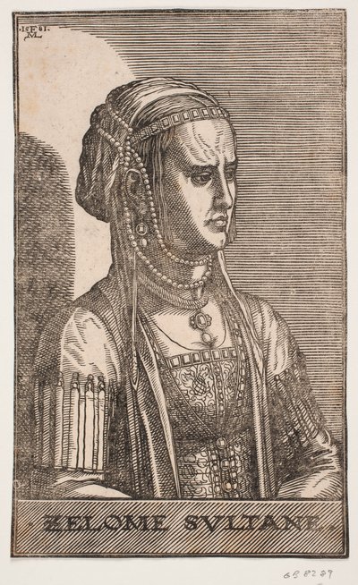 Portrait de sultane, demi-profil à droite : ZELOME SVLTANE - Melchior Lorck