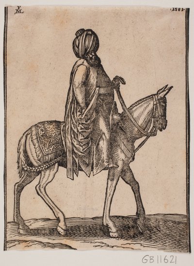 Cavalier plus âgé bien nourri sans armes avec un turban sur la tête, profil vers la droite - Melchior Lorck