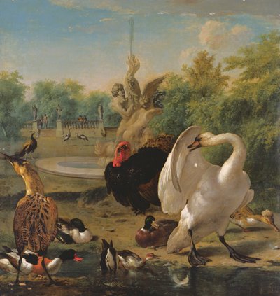 Un parc avec cygne et autres oiseaux - Melchior de Hondecoeter