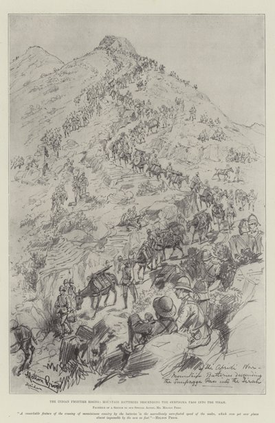 Le Soulèvement de la Frontière Indienne, Batteries de Montagne descendant le Col de Sempagha dans le Tirah - Melton Prior