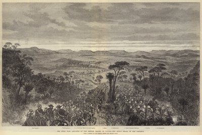 La guerre zouloue, avancée des troupes britanniques sur Ulundi, le kraal du roi au loin - Melton Prior