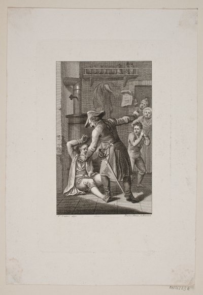 Illustration avec une personne en uniforme se battant avec un homme allongé - Meno Haas