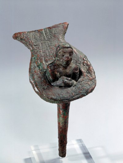 Mésopotamie : figurine de fondation (clou et son support en cuivre) d