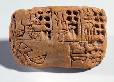 Mésopotamie : tablette en terre crue avec inscription cunéiforme. Région de Sumer. 3300 av. J.-C. Paris, Musée du Louvre - Mesopotamian School
