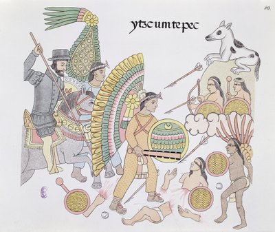 Hernando Cortés, assiégé à Tenochtitlan, décide de quitter la ville, illustration d