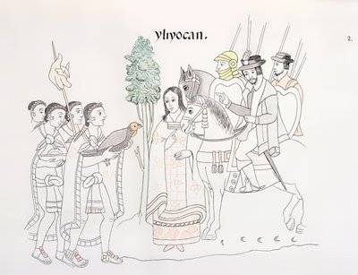 Rencontre de Hernando Cortés et des Aztèques, illustration d