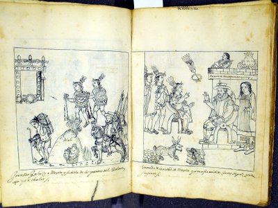 Cortez et Montezuma, de Historia de Tlaxcala par Diego Munoz Camargo - Mexican School