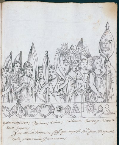 Représentants des provinces mexicaines, de Historia de Tlaxcala par Diego Muñoz Camargo - Mexican School