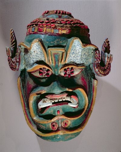 Masque rituel de Santiago utilisé dans la danse mexicaine des Maures et des Chrétiens (bois peint) - Mexican School