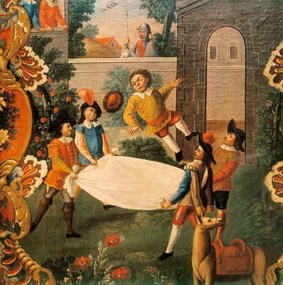 Scène de Don Quichotte de la Manche (El ingenioso Hidalgo Don Quijote de la Mancha) par Miguel de Cervantes (1547-1616) 18ème siècle - Mexican School