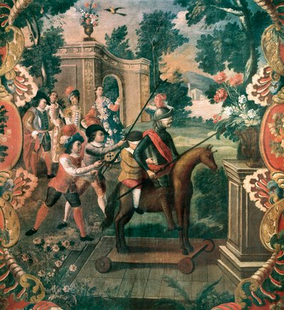 Scène tirée de Don Quichotte de la Manche par Miguel de Cervantes Saavedra (1547-1616) - Mexican School