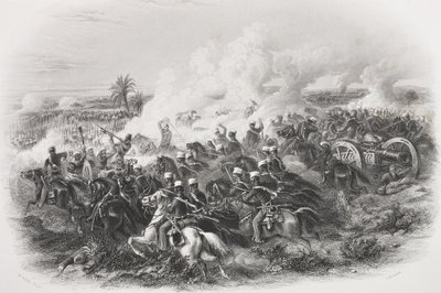La bataille de Moodkee, 1845, gravée par C.H. Jeens, de 