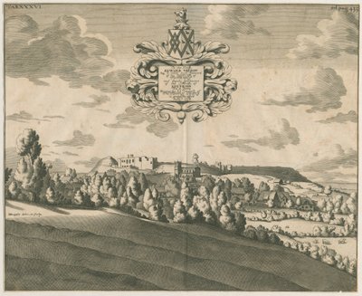 Château de Tutbury - Vue lointaine : gravure sur cuivre, nd [vers 1686] - Michael Burghers