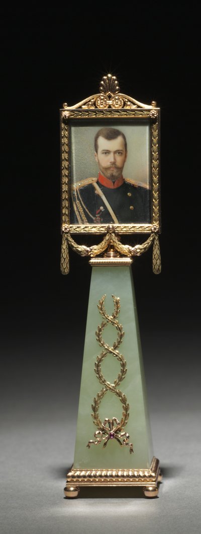 Miniature encadrée : Portrait du Tsar Nicolas II, firme de Peter Carl Fabergé, miniature peinte par Johannes Zehngraf, avant 1896 - Michael Evlampievich Perkhin
