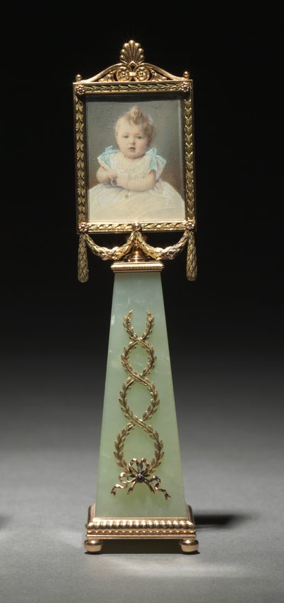 Miniature encadrée : Portrait de la Grande-Duchesse Olga, firme de Peter Carl Fabergé, miniature peinte par Johannes Zehngraf, avant 1896 - Michael Evlampievich Perkhin