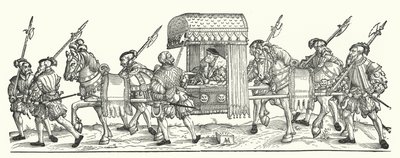 Un électeur allemand voyageant en litière (gravure) - Michael Ostendorfer