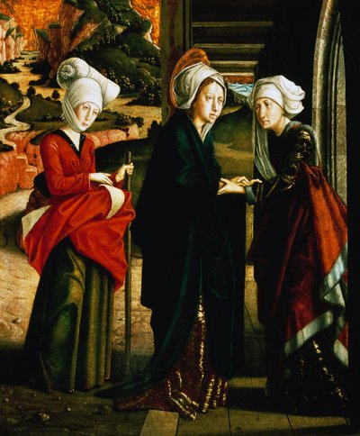 Visitation de Marie, panneau inférieur des Scènes de la vie du Christ, Retable de Saint Wolfgang, chapelle de Saint Wolfgang im Salzkammergut, Autriche - Michael Pacher