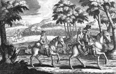 Le roi Charles II déguisé chevauchant devant Mme Lane, début du XVIIIe siècle - Michael Vandergucht
