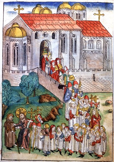 Pèlerinage à Saint-Jacques-de-Compostelle, gravure, fin du XVe siècle - Michael Wohlgemuth