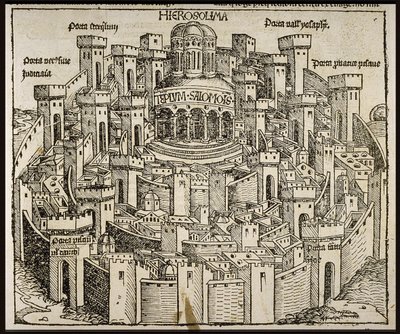 Jérusalem du Schedels Chronicle of the World, vers 1493 - Michael Wolgemut