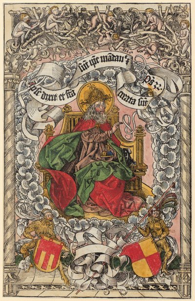 Titelholzschnitt mit Gottvater auf dem himmlischen Thron, die Hand segnend erhoben - Michael Wolgemut