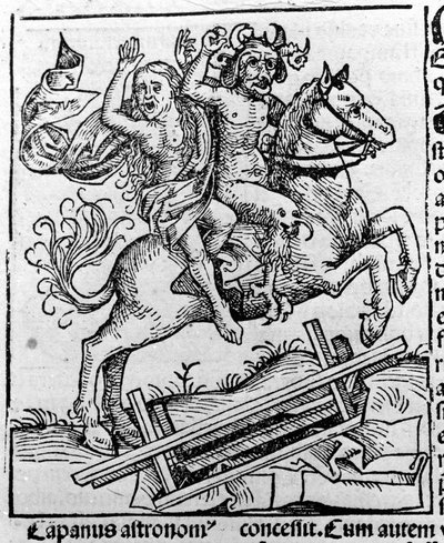 Le Diable et une Sorcière allant au Sabbat par Hartmann Schedel, Liber chronicarum Nuremberg 1493 - Michael Wolgemut or Wolgemuth