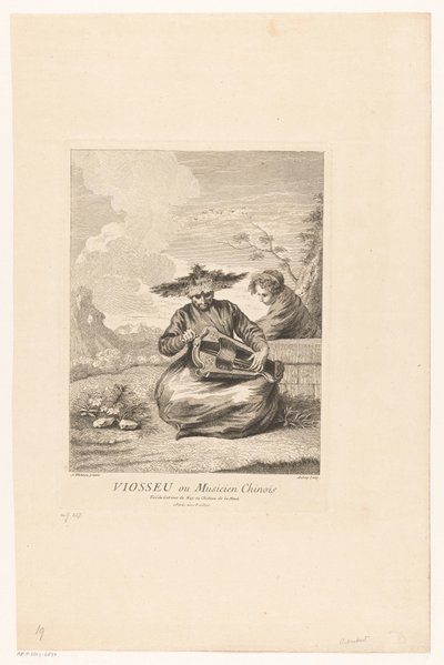 Homme assis en tailleur avec une vielle à roue (Figures chinoises et tartares du château de la Muette) - Michel Aubert