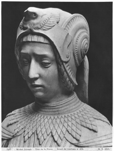 Nantes, cathédrale Saint-Pierre et Saint-Paul, tombeau de François II, duc de Bretagne et Marguerite de Foix, tête de la Fortitude, 1502-07 (détail) - Michel Colombe