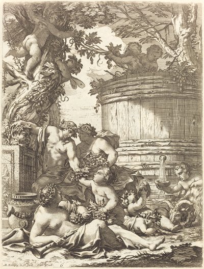 Putti avec des raisins et une bacchante assise - Michel Dorigny