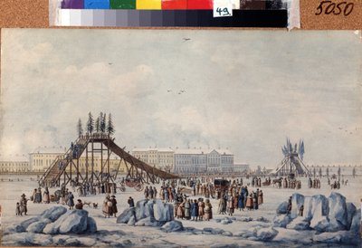 Une rampe de montagnes russes sur la Neva à Shrovetide - Michel Francois Damam Demartrait