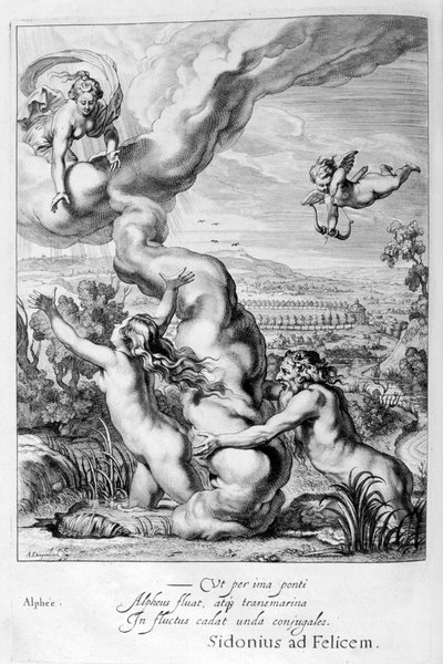 Aréthuse poursuivie par Alphée et transformée en fontaine, 1655 - Michel de Marolles