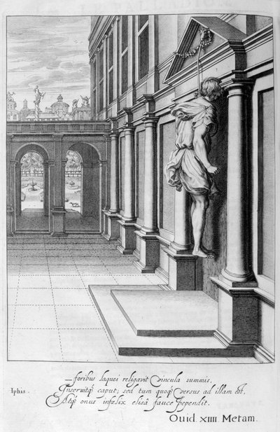 Iphis se pend de désespoir de ne pas avoir pu conquérir Anaxarète, 1655 - Michel de Marolles