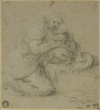 Mère agenouillée embrassant son enfant - Michelangelo Anselmi