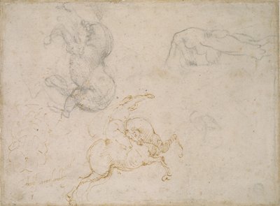 Un cavalier chargeant et autres études, 16e siècle - Michelangelo Buonarroti