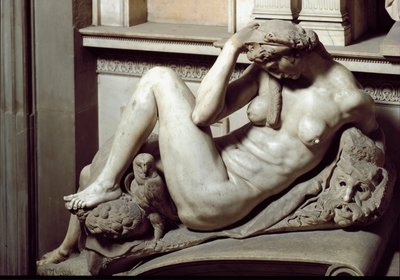 Allégorie de la Nuit. Mausolée de Julien de Médicis. Sculpture en marbre - Michelangelo Buonarroti
