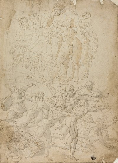 Archers tirant sur un Herm, Triomphe de Bacchus et autres études - Michelangelo Buonarroti