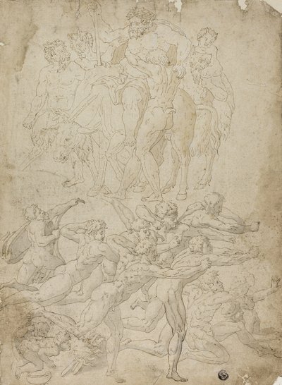 Archers tirant sur un Hermès, Triomphe de Bacchus, et autres études - Michelangelo Buonarroti