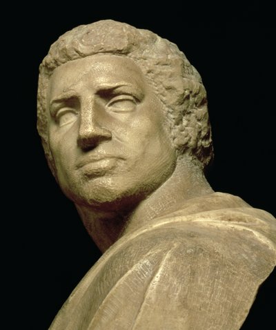 Brutus, détail de la tête du buste par Michel-Ange Buonarroti (1475-1564), c.1539-40 (détail) - Michelangelo Buonarroti