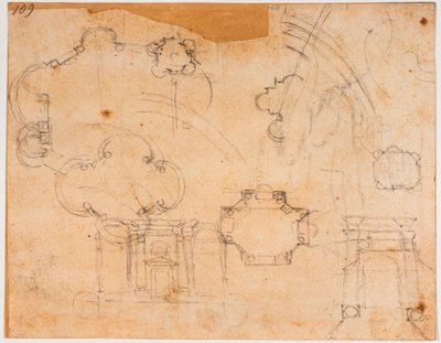 Plans de bâtiments, élévations et croquis de coupole, pour la chapelle Sforza - Michelangelo Buonarroti